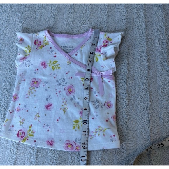 American Girl Bitty Baby Girls 2T Tshirt Shirt Top‎ Pink Floral White Bow Roses - Picture 8 of 8